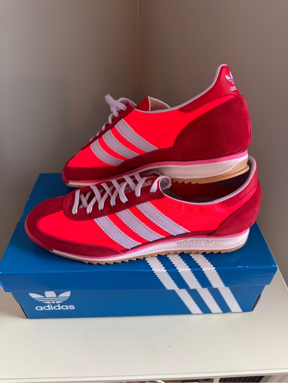 Brand New Adidas Originals SL 72 OG sneakers in the "Solar Red" & "Ice Lavender”